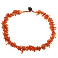 Natural Coral Necklace, with Nylon Cord & Black Agate, for woman, orange, 10*4mm-15*5mm Approx 19.6 Inch 
