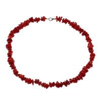 Natural Coral Necklace, brass lobster clasp, platinum color plated, for woman, red, 8*3mm-12*5mm Approx 17.7 Inch 