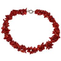 Natural Coral Necklace, brass spring ring clasp, platinum color plated, for woman, red, 10*4mm-17*9*6mm Approx 19.6 Inch 