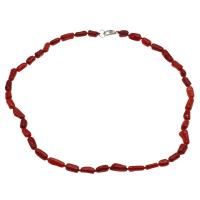 Natural Coral Necklace, brass lobster clasp, platinum color plated, for woman, red, 8*6mm-13*6mm Approx 17.7 Inch 