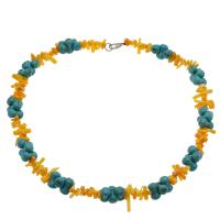 Natural Coral Necklace, with Synthetic Turquoise, brass lobster clasp, platinum color plated, fashion jewelry & for woman, 9*3mm-19*3mm,14*8mm Approx 17.7 Inch 