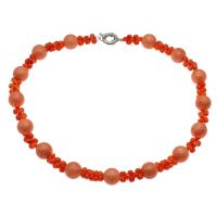 Collar de Coral natural, latón cierre de anillo de primavera, chapado en color de platina, para mujer, naranja rojizo, 4mm,10*5mm, longitud:aproximado 19.6 Inch, Vendido por Sarta