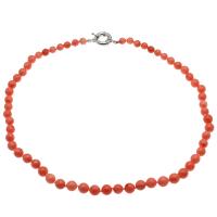 Natural Coral Necklace, brass spring ring clasp, platinum color plated, for woman, light red, 7-10mm Approx 22.4 Inch 