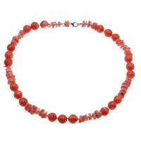 Natural Coral Necklace, brass lobster clasp, platinum color plated, for woman, light red, 13mm,9*2mm-11*5mm Approx 21.6 Inch 