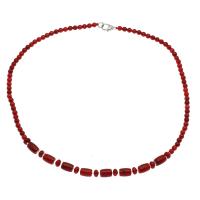 Natural Coral Necklace, brass lobster clasp, platinum color plated, fashion jewelry & for woman, red, 10*7mm,5mm Approx 18.9 Inch 