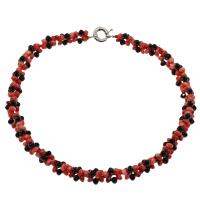 Natural Coral Necklace, with Black Agate, brass spring ring clasp, platinum color plated, for woman 6*3mm Approx 19.6 Inch 