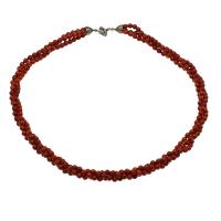 Collar de Coral natural, latón cierre de anillo de primavera, chapado en color de plata antigua, para mujer, Rojo, 5mm, longitud:aproximado 21.6 Inch, Vendido por Sarta