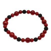 Natural Coral Bracelets, with Lava, fashion jewelry & for woman, black and red, 6-8mm Approx 7.5 Inch 