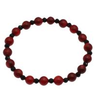 Bracelets corail naturels, avec agate noire, bijoux de mode & pour femme, noir et rouge, 7mm Environ 7.5 pouce, Vendu par brin