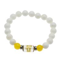 Bracelets corail naturels, avec agate jaune & laiton, Placage de couleur platine, pour femme, blanc, 8.5mm Environ 7.5 pouce, Vendu par brin