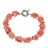 Natural Coral Bracelets, brass spring ring clasp, platinum color plated, for woman, light red, 7*4mm Approx 7.5 Inch 