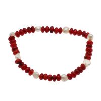 Korallen-Perlen-Armband, Koralle, mit Natürliche kultivierte Süßwasserperlen, Modeschmuck & für Frau, rot, 6*4mm, Länge:ca. 7.5 ZollInch, verkauft von Strang