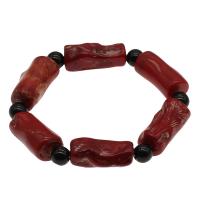 Bracelets corail naturels, avec agate noire, bijoux de mode & pour femme, noir et rouge, 24*15m-27*14mm Environ 7.5 pouce, Vendu par brin