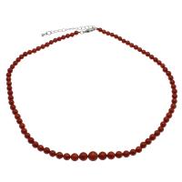 Natural Coral Necklace, brass lobster clasp, with 5cm extender chain, platinum color plated, fashion jewelry & for woman, red, 4-8mm Approx 15.7 Inch 