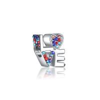 Rhinestone Zinc Alloy European Beads, Alphabet Letter, silver color plated, with rhinestone 10-15mm Approx 4-4.5mm 