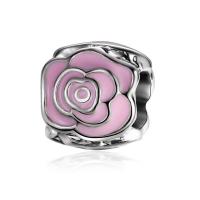 Enamel Zinc Alloy European Beads, Rose, silver color plated 10-15mm Approx 4-4.5mm 
