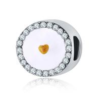 Rhinestone Zinc Alloy European Beads, silver color plated, enamel & with rhinestone, white, 10-15mm Approx 4-4.5mm 