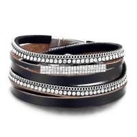 PU Leather Cord Bracelets, fashion jewelry & for woman & with rhinestone, 2mm Approx 15.55 Inch 