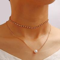 Rhinestone Zinc Alloy Necklace, with Rhinestone & Plastic Pearl, plated, Double Layer & fashion jewelry & for woman, golden, 7mm Approx 12.32 Inch 