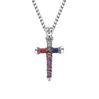 цинковый сплав Ожерелье, Kресты, плакирован серебром, ювелирные изделия моды & Мужский длина:Приблизительно 24 дюймовый, продается Strand