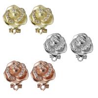 Brass Earring Stud Component, plated, with loop & micro pave cubic zirconia 0.75mm 
