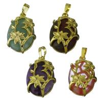 Gemstone Brass Pendants, with Gemstone, gold color plated Approx 
