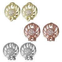 Brass Earring Stud Component, plated, with loop & micro pave cubic zirconia .,0.75mm Approx 2mm 