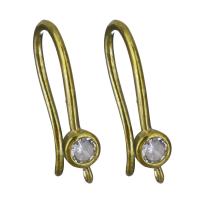 Brass Hook Earwire, gold color plated, with loop & micro pave cubic zirconia 1mm Approx 1.5mm 
