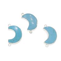 Synthetic Turquoise Connector, with Brass, Moon, platinum color plated, 1/1 loop, skyblue Approx 2mm 