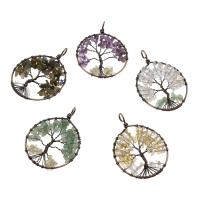 Gemstone Brass Pendants, with Brass, Tree, antique copper color plated Approx 6.5mm 