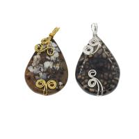 Mixed Agate Pendants, with Brass, Teardrop, plated, random style, 49*27.5*5.7mm-49*29*6.5mm Approx 3.5mm 