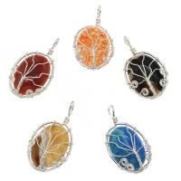 Mixed Agate Pendants, with Brass, silver color plated Approx 4.5mm 