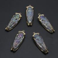 Clear Quartz Pendant, with Brass, Cicada, gold color plated Approx 2.5mm 