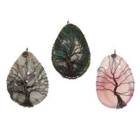 Mixed Agate Pendants, with Brass, Teardrop, antique copper color plated, random style, 67*42*8mm-68*40*8mm Approx 5mm 