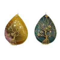 Lace Agate Pendants, with Brass, Teardrop, gold color plated, Random Color, 66*41*11mm-66*43*11mm Approx 6mm 