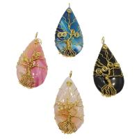 Lace Agate Pendants, with Brass, Teardrop, gold color plated, Random Color, 65*31*10mm-66*29*10mm Approx 5.5mm 