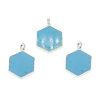 Synthetic Turquoise Pendants, with Brass, Hexagon, platinum color plated, skyblue Approx 2mm 