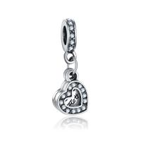 Zinc Alloy European Pendants, Heart, silver color plated, with rhinestone, 10-30mm Approx 4-4.5mm 