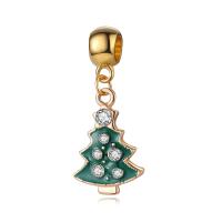 Zinc Alloy European Pendants, Christmas Tree, silver color plated, enamel & with rhinestone, green, 10-30mm Approx 4-4.5mm 