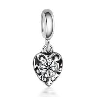 Zinc Alloy European Pendants, Heart, antique silver color plated, with rhinestone, 10-30mm Approx 4-4.5mm 