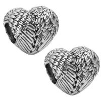 Zinc Alloy European Beads, Heart, antique silver color plated, 10-15mm Approx 4-4.5mm 
