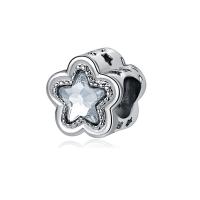 Zinc Alloy European Beads, with Cats Eye, Flower, silver color plated, 10-15mm Approx 4-4.5mm 