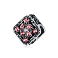 Rhinestone Zinc Alloy European Beads, Square, antique silver color plated, with rhinestone, 10-15mm Approx 4-4.5mm 