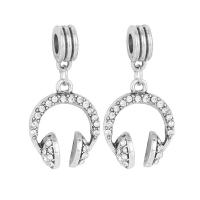 Zinc Alloy European Pendants, Headphone, silver color plated, with rhinestone, 10-30mm Approx 4-4.5mm 