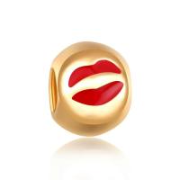 Emaille Zink Legierung Europa Perlen, Zinklegierung, rund, goldfarben plattiert, rot, 10-15mm, Bohrung:ca. 4-4.5mm, 20PCs/Menge, verkauft von Menge