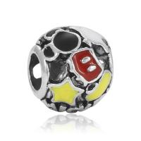 Enamel Zinc Alloy European Beads, Round, antique silver color plated, hollow, 10-15mm Approx 4-4.5mm 