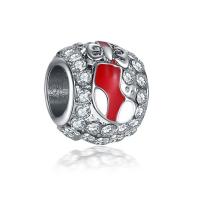 Enamel Zinc Alloy European Beads, Round, silver color plated, with rhinestone, red, 10-15mm Approx 4-4.5mm 