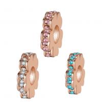 Rhinestone Zinc Alloy European Beads, rose gold color plated, with rhinestone 10-15mm Approx 4-4.5mm 