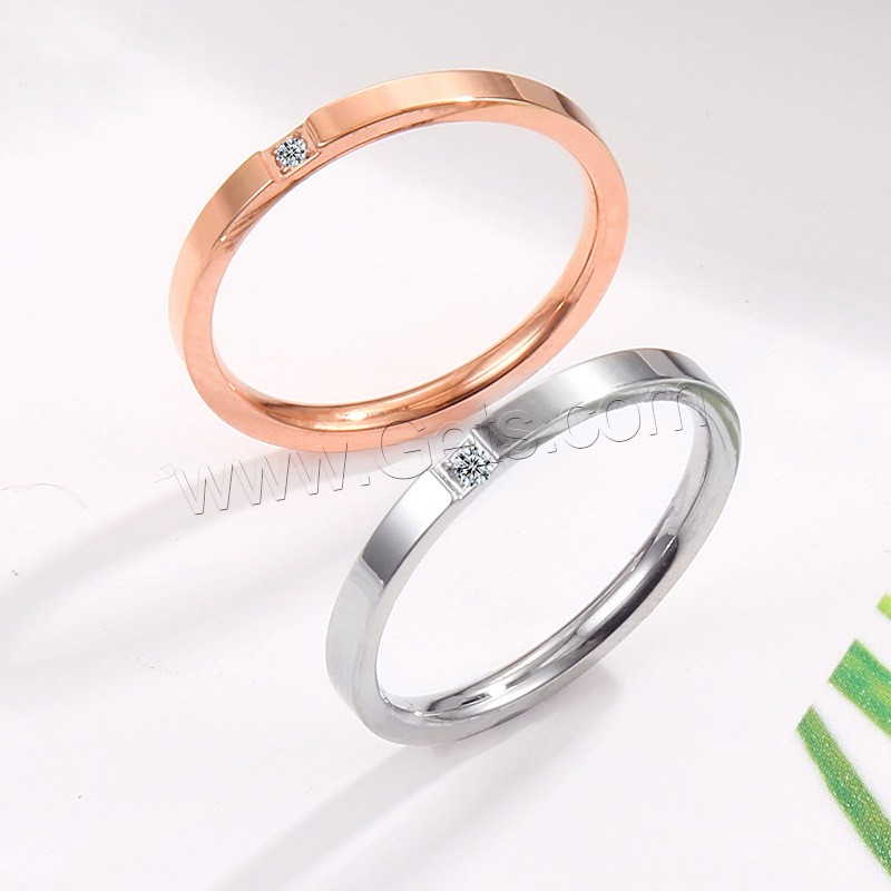 Titanium Steel Finger Ring, plated, Unisex & different size for choice & with rhinestone, more colors for choice, 2mm, Sold By PC