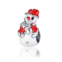 Enamel Zinc Alloy European Beads, Snowman, silver color plated, red, 10-15mm Approx 4-4.5mm 